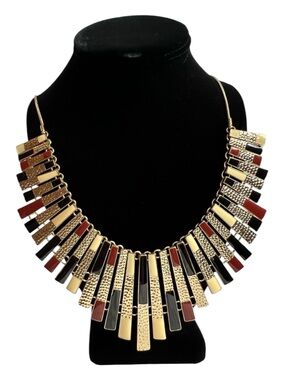Joe Fresh Statement Necklace Gold Black Cream Burgundy Geometric Collar